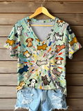 Women's Dog and Cat Art Print Casual T-Shirt