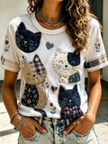 Women's Cat Printed short-sleeved T-shirt