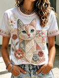 Women's Cat Printed short-sleeved T-shirt