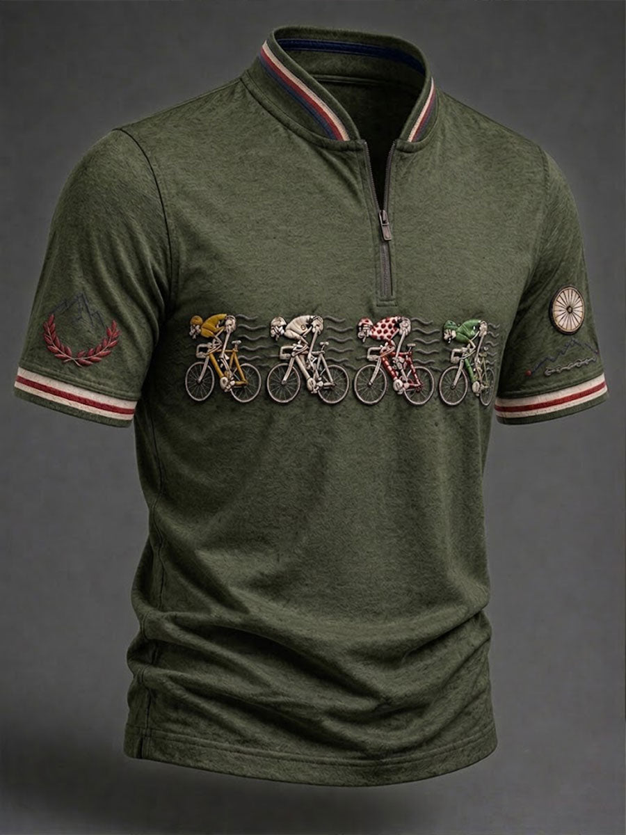 Men's Skeleton Bicycle Zip Short Sleeve T-Shirt