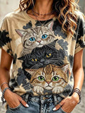 Women's Cute Cat  Art Short Sleeve T-shirt