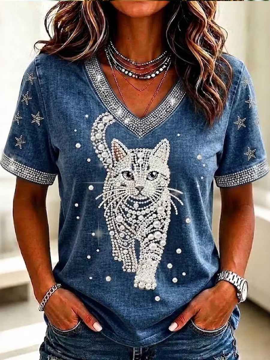 Women's Cute Cat Art Short Sleeve T-shirt