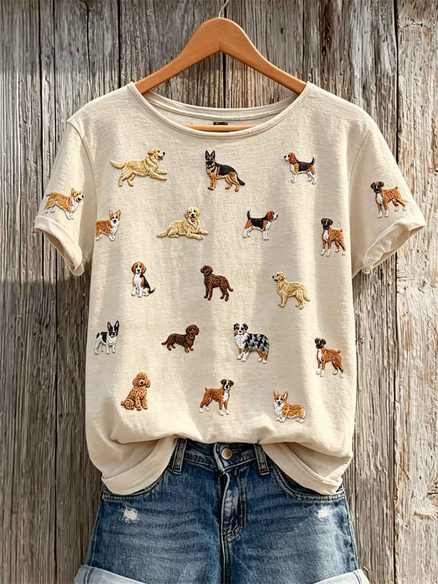 Women's Dog Lover Lovely Dogs Pattern Print short-sleeved T-shirt