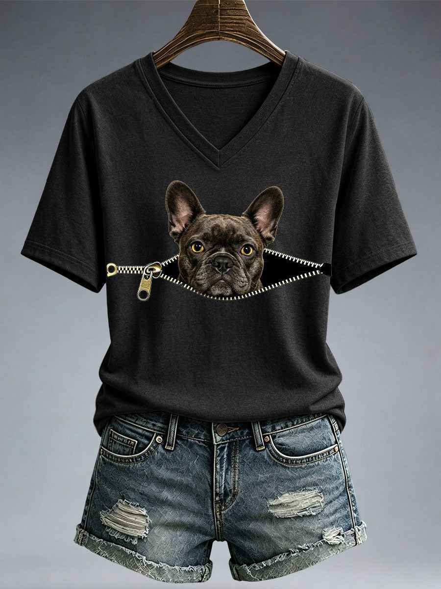 Women's Funny French Bulldog Print T-Shirt