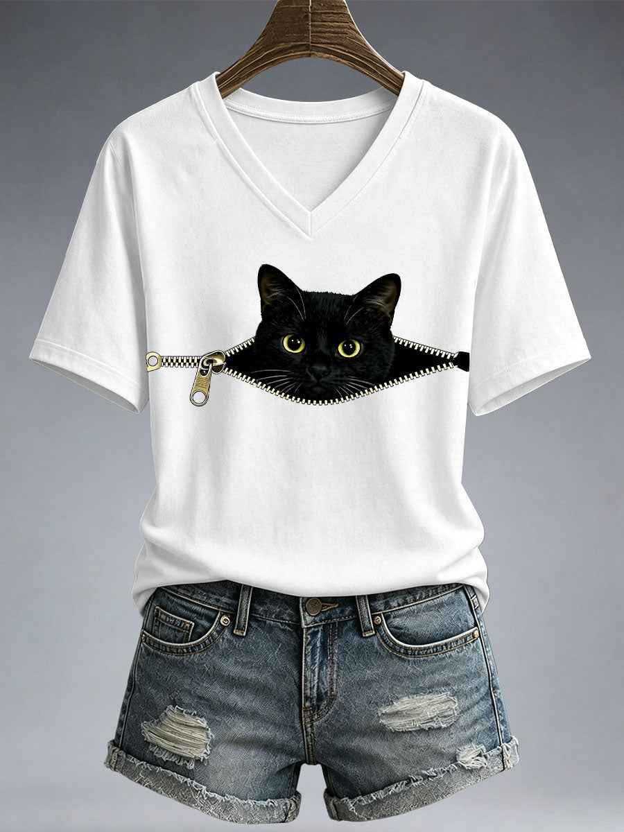 Women's Funny Cat Print T-Shirt