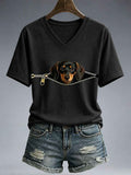 Women's Funny Dachshund Print T-Shirt