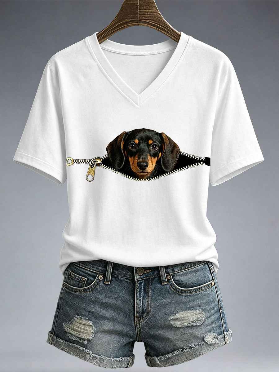 Women's Funny Dachshund Print T-Shirt