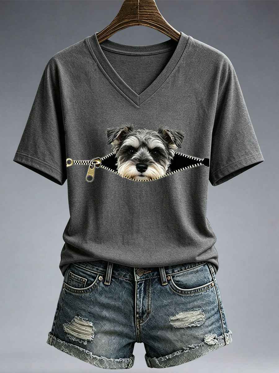 Women's Funny Schnauzer Print T-Shirt