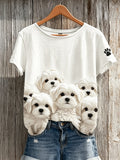 Women's Fuzzy Maltese Dogs Paw Print Print short-sleeved T-shirt