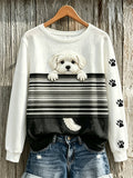 Women's Peeking Maltese Dog & Paw Prints Colorblock Print sweatshirt