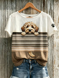Women's Peeking Poodle Dog & Paw Print Print short-sleeved T-shirt