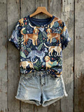Women's Cute Dogs Art Pattern Print Short-sleeved T-shirt