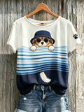 Women's cute dog pattern printed casual short-sleeve T-shirt