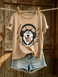 Women's cute dog pattern printed casual short-sleeve T-shirt
